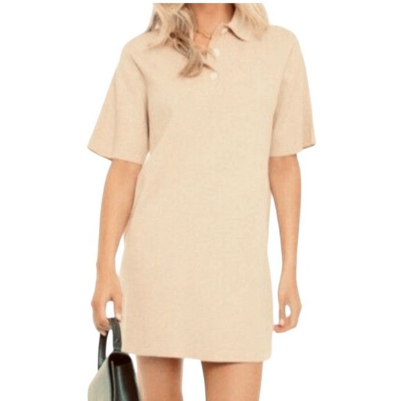 Tuckernuck Channing Mini Polo Dress Tan Knit Size Small Quiet Luxury Rich Mom - Picture 1 of 9